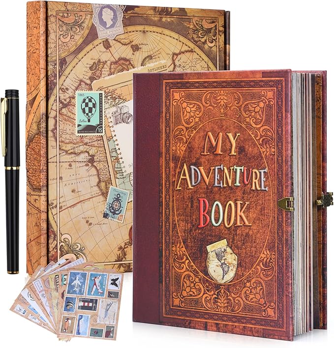 My Adventure Book Scrapbook – Retro-Style Embossed Photo Album with 124 Pages, DIY Memory Travel Journal for Couples, Anniversary, Wedding, and Valentine's Day Gifts(Retro Film Style)