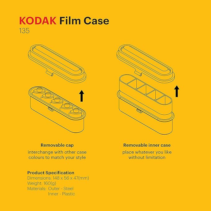 KODAK Film Case - for 5 Rolls of 35mm Films - Compact, Retro Steel Case to Sort and Safeguard Film Rolls (Blue) (Film is not Included)