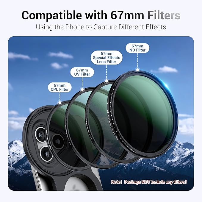 JJC Magnetic Phone Camera Grip with 67mm Filter Adapter Kit, Compatible with iPhone 16 Pro 15 Pro 14 Pro, with Remote Control & 1/4” Tripod Screw for Vlogging Video Recording Mobile Filmmaking