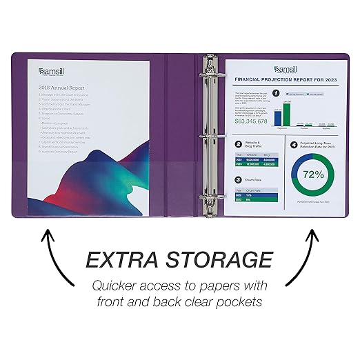Samsill Durable 1.5 inch 3 Ring Binder, Made in USA, D Ring Binder, FSC 100% Recycled Chipboard, Purple