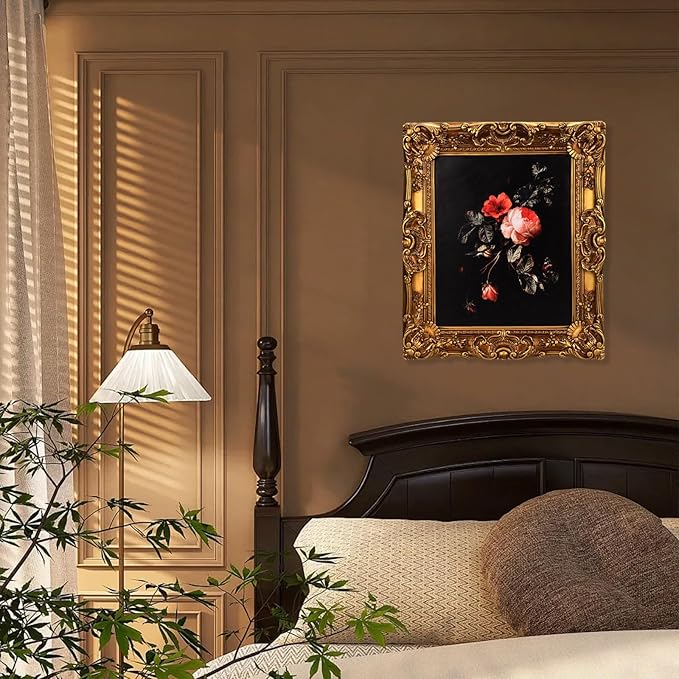 12x16 Picture Frame with Oil Painting, Antique Gold European Style for Wall Decor, Baroque-Style Home Decor Large Picture Frame with Real Glass, Ready to Hang