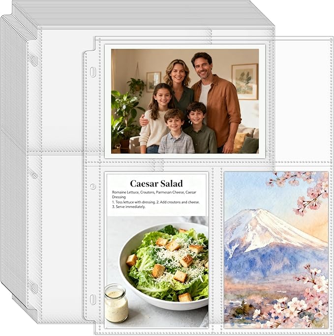 VOKOY 50 Pack 4" x 6" Clear Photo Sleeves for 3 Ring Binder, Double Sided 3-Pocket Sheet Protectors Archival Photo Album Postcard Refill Pages Storage Pockets Organizer, 300 Pockets