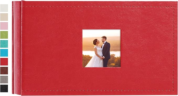 potricher Small Photo Album 4x6 100 Photos Leather Cover Picture Book with 100 Horizontal Pockets for Family Wedding Anniversary and Baby (Red)