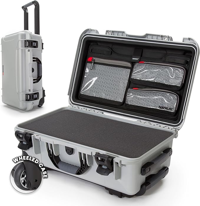 NANUK 935 Hard Case with Cubed Foam and Lid Organizer – Waterproof Protective Equipment Case with Wheels, 22” x 14” x 9” – Dustproof, Airline Carry-On Approved – Silver