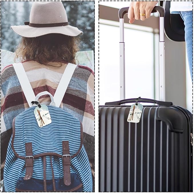 2 Pack Winter Ski Moutain Luggage Tags for Suitcases PU Leather Travel Tags Bag Tags Privacy Protection