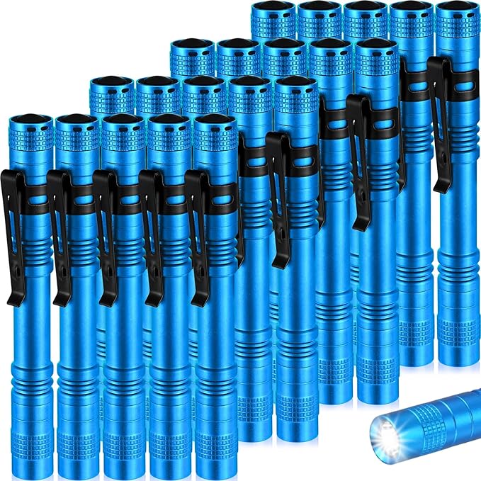 Hortsun 20 Pcs Mini Pen Light Flashlights Christmas Gifts for Men Pocket Flashlights Pen with Clip Small LED Handheld Slim Torches Without Battery(5.12 Inch,Blue)