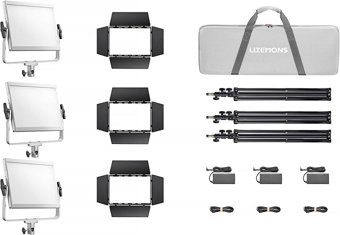 Godox Litemons RGB LED Light Panel 3-Light Kit 36W, 1800–10000K Full Color, CRI 96, App & Onboard Control, NP-F Battery Support, Barndoors & Case for Video, Vlogging, Studio (LP400RK3)