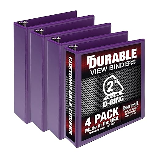 Samsill Durable 2 inch 3 Ring Binder, Made in USA, D Ring Binder, FSC 100% Recycled Chipboard, Purple, 4 Pack