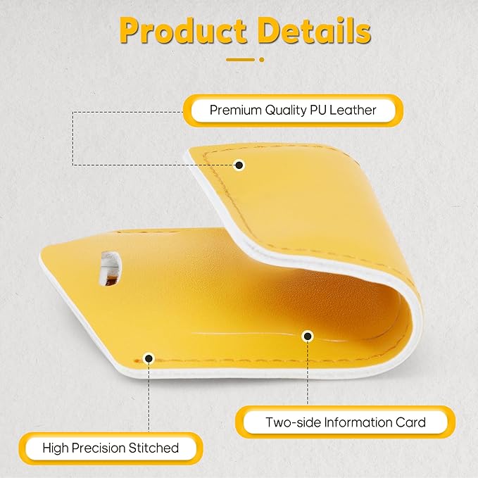 Travelambo Luggage Tags for Suitcases Faux Leather Privacy Protection 3 Pack Bag Tags Travel Accessories Essential, Energetic Yellow