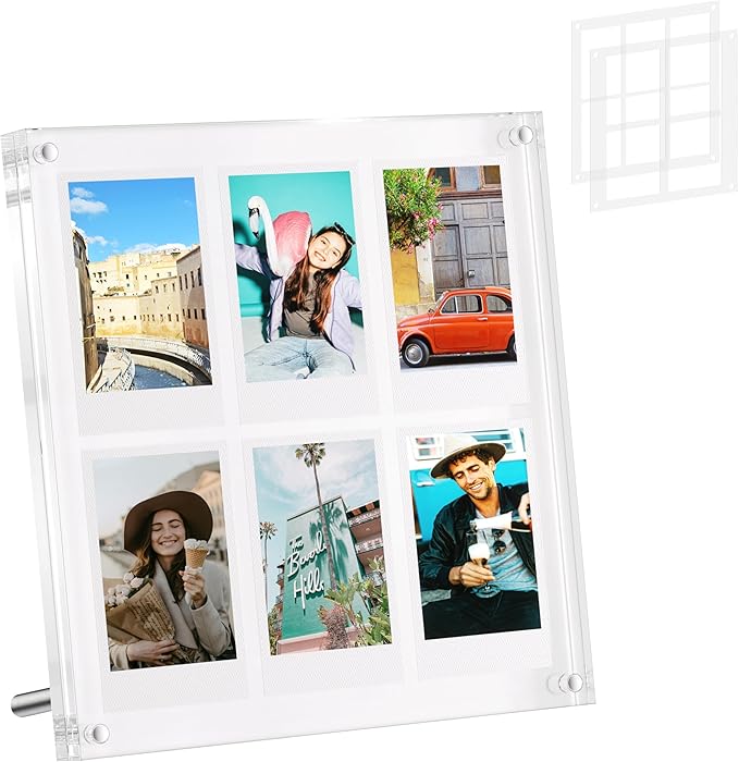 Janaden 2x3 Polaroid Picture Frame Holder for Photos, Acrylic Fridge Magnetic Frame Compatible with Fujifilm Instax Mini/Square Film, Instax Collage Frame for Refrigerator and Desktop Picture Display
