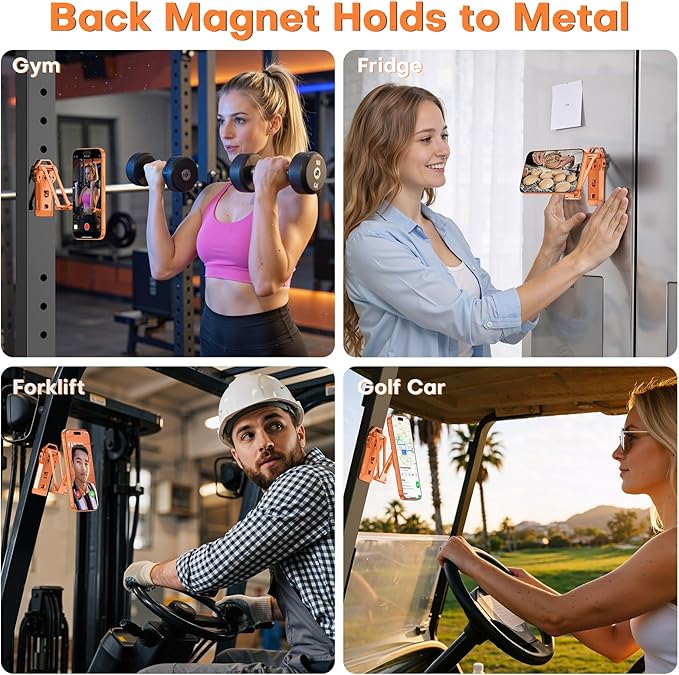 OMOTON TP06 for MagSafe Tripod Hook, 360°Rotate Magnetic Phone Tripod for iPhone 17/16/15 Pro Max Air, Fold Phone Stand Selfie Stick with 1/4" Screw, Acra Fits Vlog, Gym, Travel Essentials, Orange
