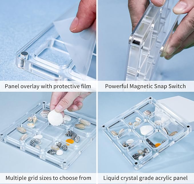 Multi-Style Clear Acrylic Magnetic Seashell Display Collecting Box, Acrylic Shadow Box for Tiny Treasure Hunting, Holder Display Grid Cabinet Case