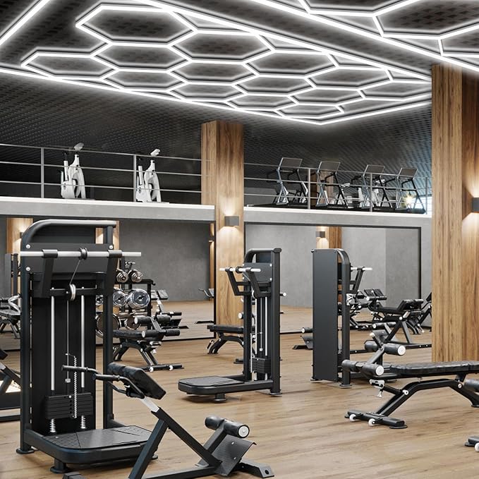 BRILLIHOOD Hexagon Garage Lights Honeycomb LED Hex Light, 672W, 80640LM, 6500K Super Bright, 14 Grid Systems Car Detailing Lights with Rectangular Frame for Garage Warehouse Workshop Basement Gym