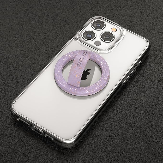 Encased Magnetic Phone Grip Holder (Compatible with MagSafe) Thin Silicone Finger Loop Ring for iPhone (Purple Glitter)