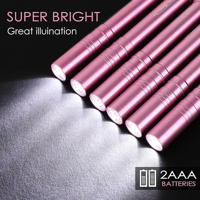 FASTPRO 6-Pack Pen Light, Aluminum LED Penlights with Batteries Included, Pocket Pen Flashlight with Clip for Inspections, Repairs, Camping and Emergencies, Pink