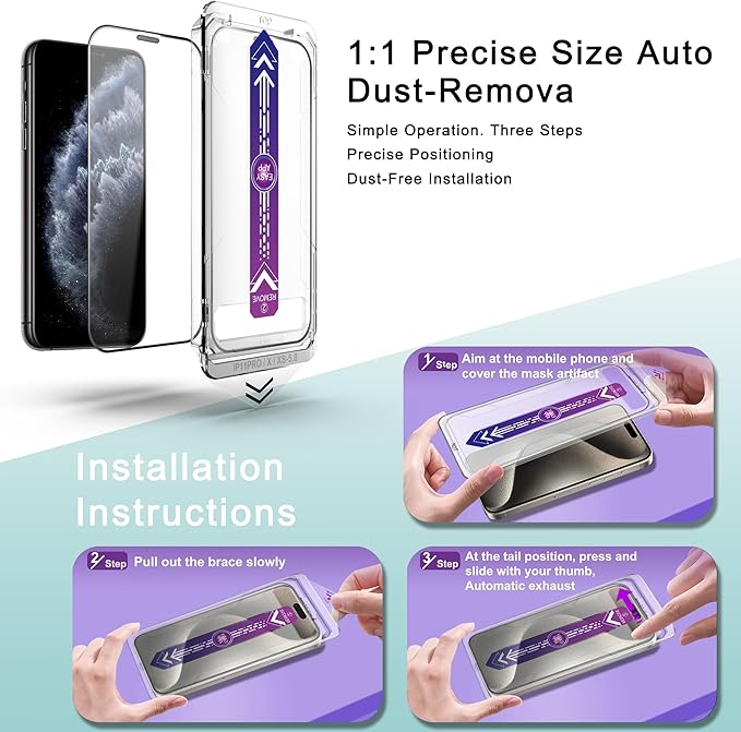 SHANG PIN JIA 2 Pack Screen Protector Tempered Glass for iPhone 11 Pro and iPhone XS/X 5.8-Inch, Auto Dust Removal, No Bubbles, High Definition Clear, Easy Installation