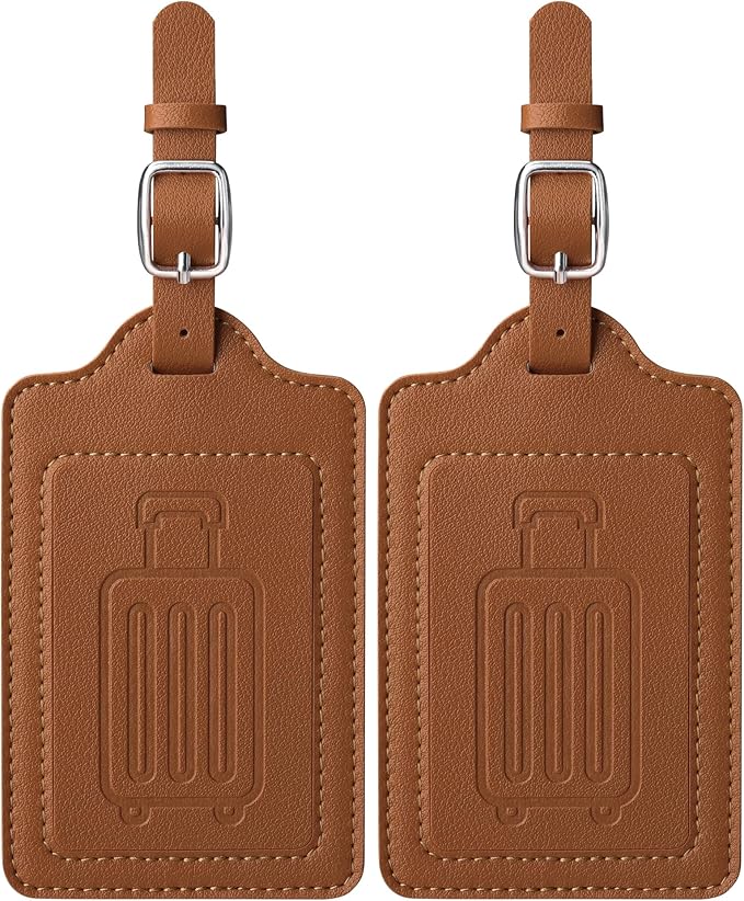 Teskyer Luggage Tags, Thick & Durable, Easy to Identify, Privacy Protection, TSA Approved Travel Essentials Suitcase Tags - 2 Pack, Brown
