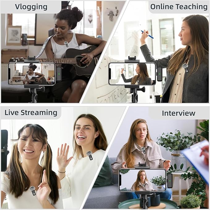 2 in 1 Wireless Lavalier Microphone for iPhone Android Phone, Noise Canceling USB C Microphone with Charging Case for Video Recording Vlogging Tiktok YouTube