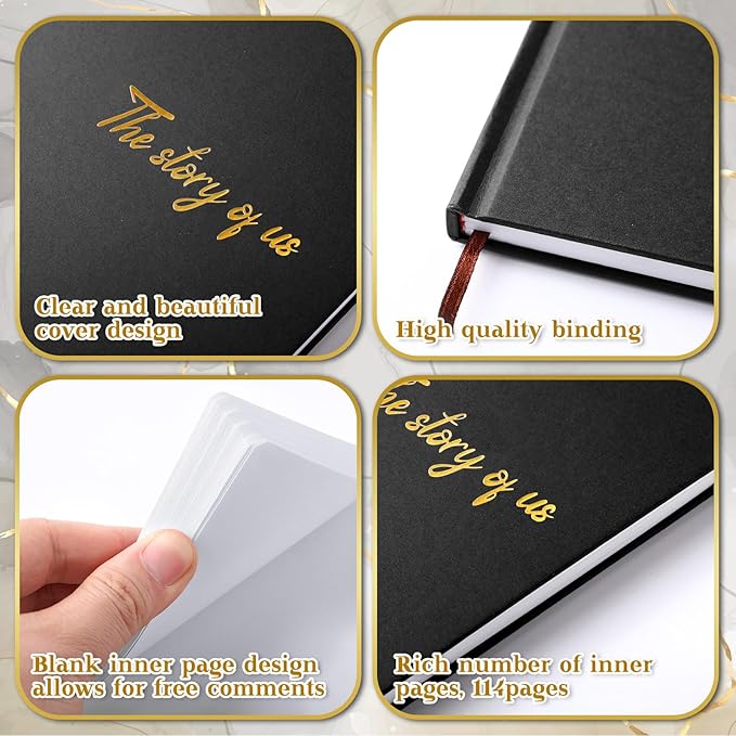 Colarr Hardcover Couples Scrapbook 144 Pages 8.7 x 8.7" Couples Photo Album Scrapbook Journal for 1 Year Wedding Memory Anniversary Photo Book Gift with 2 Markers(Black)