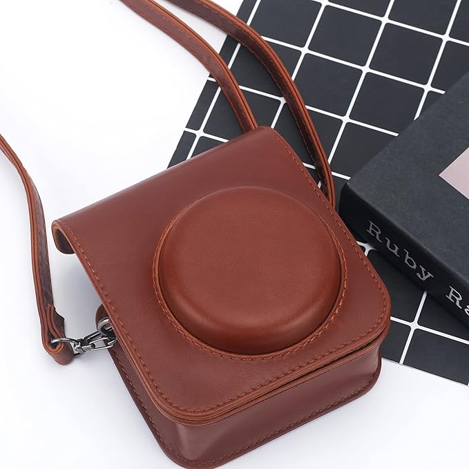 Frankmate Protective Case Compatible with Mini 12 Instant Film Camera with Accessory Pocket and Adjustable Strap (Brown)