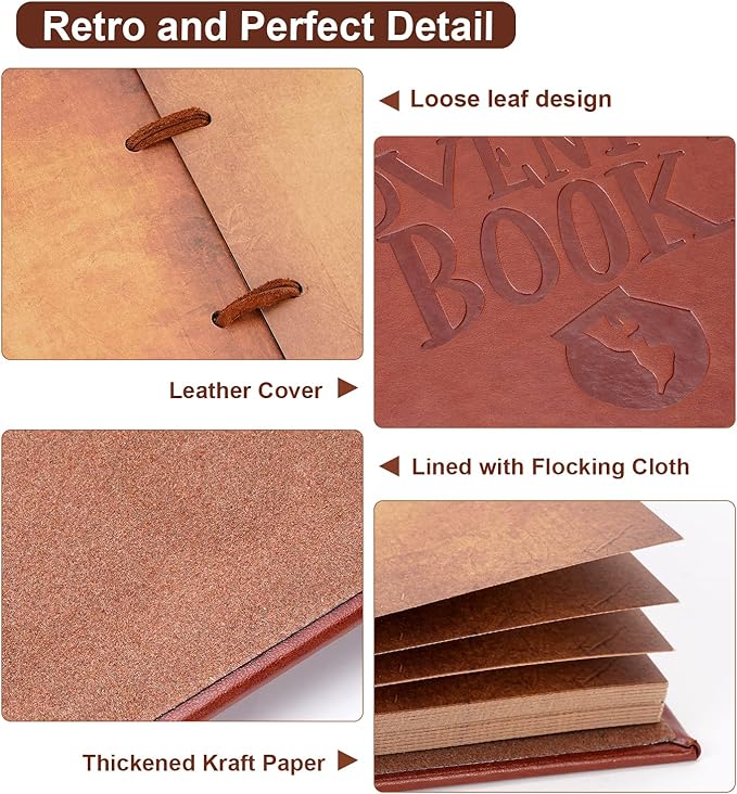 Our Adventure Book Scrapbook Photo Album,3D Embossed Words Leather Memory Book with 80 Pages for Couples Gifts,Anniversary Wedding,Valentine's Day