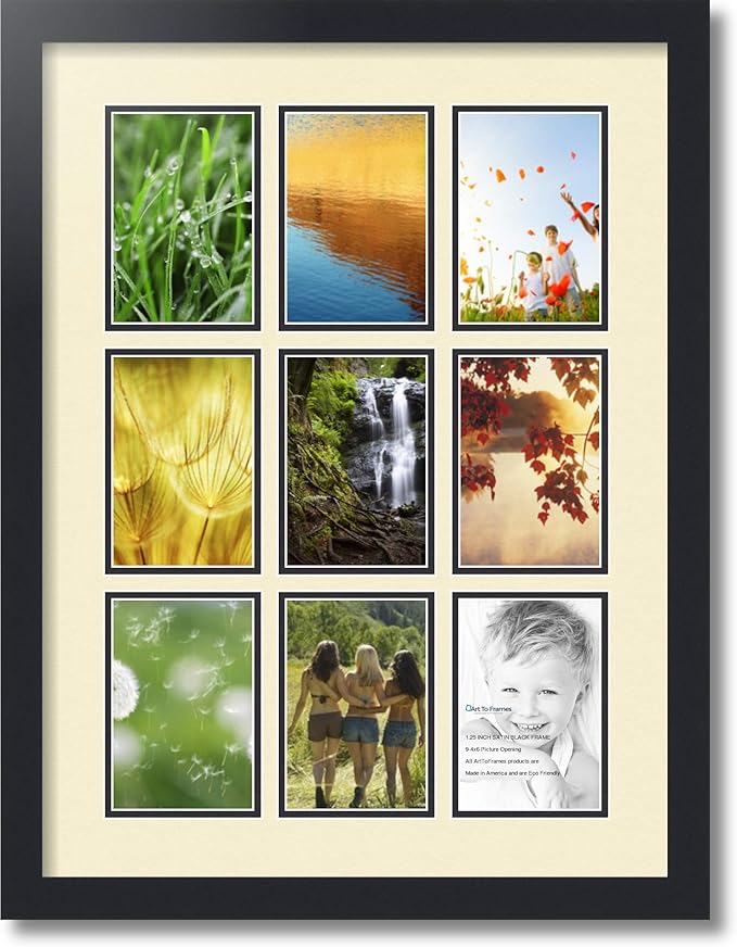 ArtToFrames Collage Photo Frame Double Mat with 9-4x6 Openings with Satin Black Frame and Oyster mat.