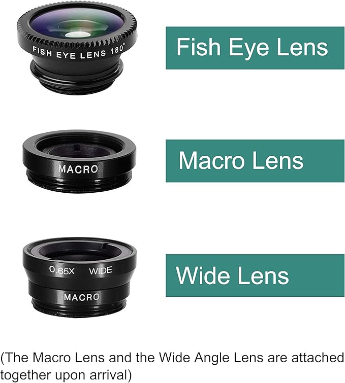 Phone Lens,by Ailun,3 in 1 Clip on 180 Degree Fish Eye Lens+0.65X Wide Angle+10X Macro Lens,Universal HD Camera Lens Kit for Mobile Phone,Cellphone,Smart Phone