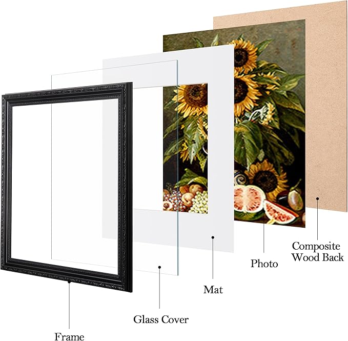 eletecpro 12x12 Picture Frames Set of 4, Vintage Frame with Glass Cover, Rustic Photo Frames 12 x 12 Display 8x8 Photo with Mat or 12x12 without Mat for Home Wall Decor, Black