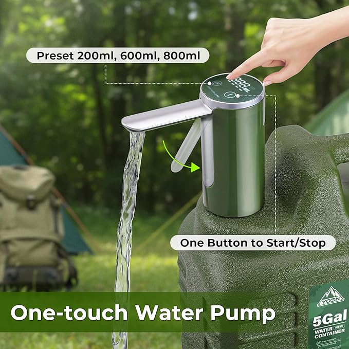 5 Gallon Water Jug with Pump, Camping Water Container, BPA Free Portable Water Dispenser with Spigot, Leak-Proof Large Camping Water Jug for Emergency Storage, Outdoor, Hiking, Road Trips