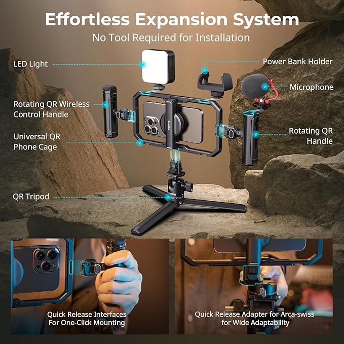 Bundle: SmallRig All-in-One Universal Quick Release Phone Video Rig Kit Pro 4704+67mm Magnetic Filter Ring Adapter 4843+67mm Magnetic Variable ND Filter ND2-ND32 (1-5 Stops) 4581