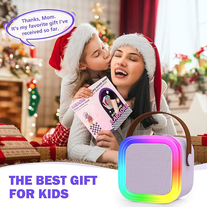 Mini Karaoke Machine for Kids Adults, Portable Bluetooth Speaker with 2 Wireless Microphones,Toys Birthday Gifts for Girls Ages 4, 5, 6, 7, 8,9,10,11,12+ Family Home Party (Purple)