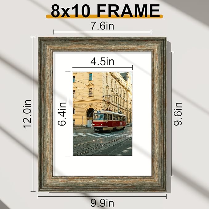 Vittanly 8x10 Picture Frames Set of 2, Ornate Vintage Photo Frame for Wall or Tabletop, Display 5x7 Pictures with Mat or 8x10 without Mat, Vintage Green