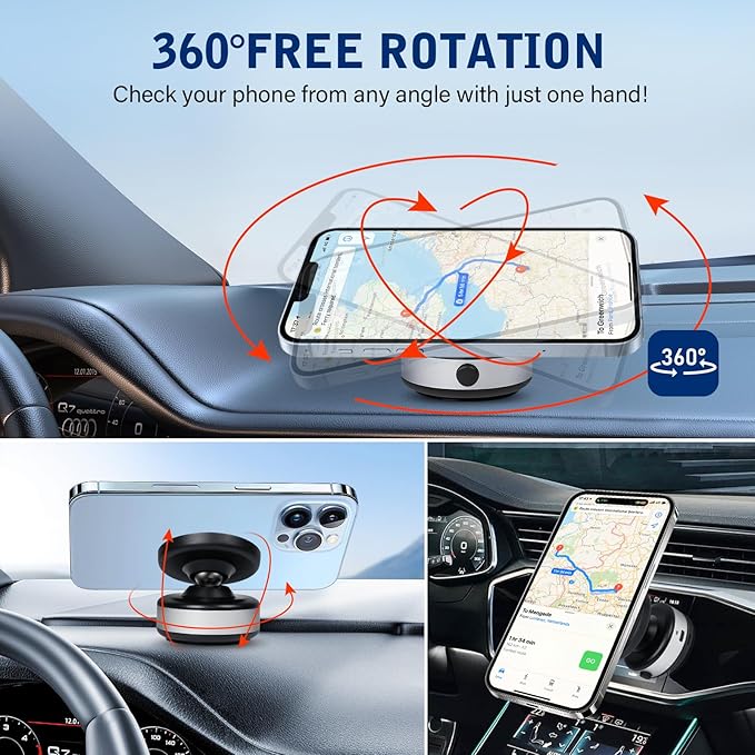 360 Rotatable Car Magnetic Phone Holder,Electric Vacuum Magnetic Suction Car Phone Mount,Magnetic Adsorption Double Cell Phone Holder-Sided Strong Suction for Car Mirro Gym All Smooth Surface (Black)