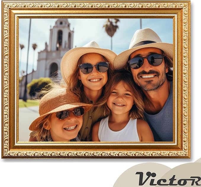 VictoR Picture Frame Chagall 8x10 Gold - Vintage Picture Frames with Shutterproof Acrylic Glass - 8 x 10 Photo Frame - Gold Picture Frames - Antique - only for hanging