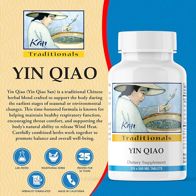 Kan Herbs Company Yin Qiao – Traditional Chinese Herbal Formula for Respiratory Support, Throat Comfort, and Seasonal Balance, Helps Release Wind Heat, Herbal Supplement – 120 Tablets