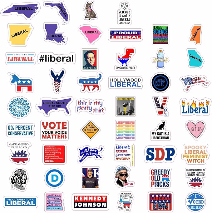 BulbaCraft 100Pcs Liber al Stickers, Demo crat Stickers and Decals for Laptops and Water Bottles, Libertar ian Decals, Gifts for Women & Men