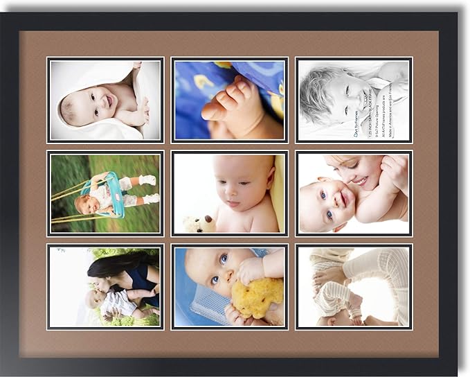 Art to Frames Double-Multimat-1048-767/89-FRBW26079 Collage Photo Frame Double Mat with 9-5x7 Openings and Satin Black Frame