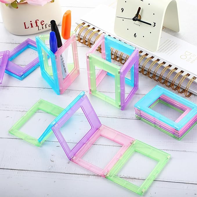 Epakh 20 Packs Magnetic Photo Picture Frame Cute Mini Table Photo Frame Holder 3 Inches Plastic Colorful Picture Display for Fridge Office (Light Tone)