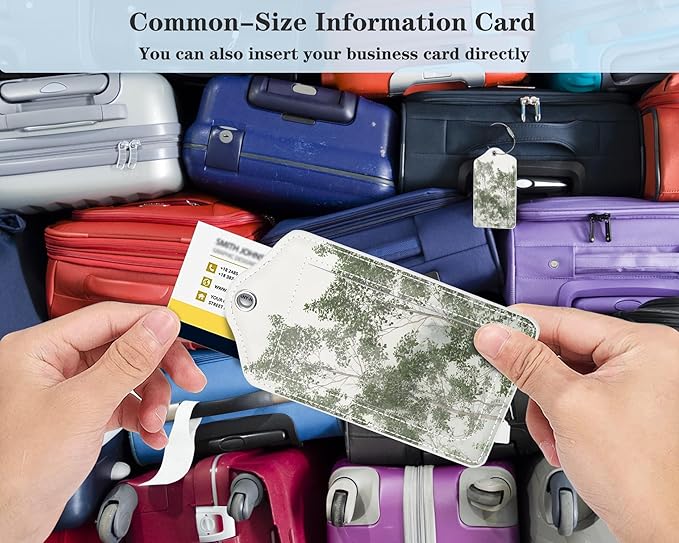 (Set of 2) Luggage Tag Leather Privacy Cover ID Label Address Card with Stainless Steel Loop, Travel Bag Tags Suitcase Labels, Misty