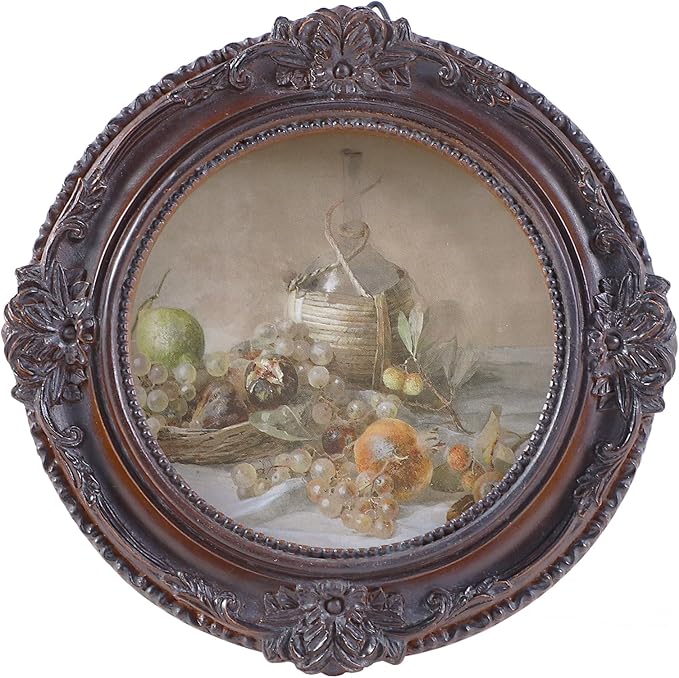 Vintage Picture Frames 3x3 Ornate Distressed Brown Antique Pictue Frames with Real Glass Cover for Wall & Tabletop Display Victorian Home Decor Gallery Wall Decor,Round