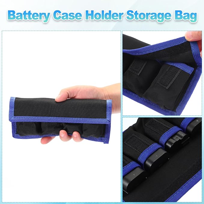 PATIKIL Camera Battery Pouch Case, 4 Pocket Nylon DSLR Battery Case Holder Storage Bag for AAA, LP-E6, LP-E8, NP-FW50, EN-EL14, EN-EL15 Batteries (Blue)