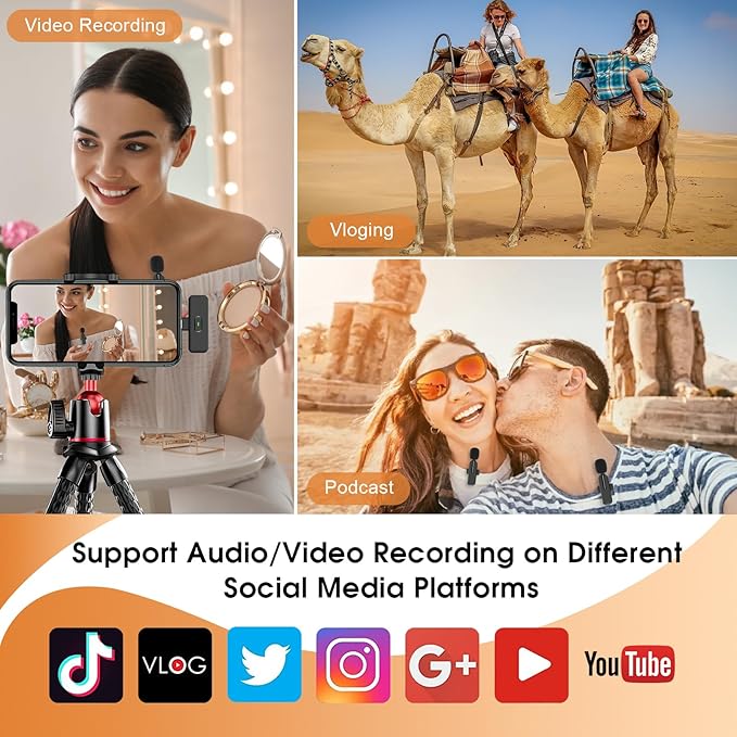 MAYBESTA Wireless Lavalier Microphone for iPhone, iPad, Android - Bluetooth Lapel Phone Mic for Video Recording - Mini Clip on Microphones for YouTube Podcast Interview(Black 2 in 1)