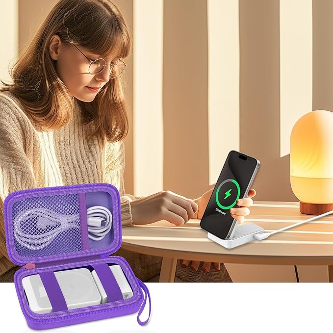 Case for Anker MagGo 3-in-1/MagGo UFO Charging Station,for Augnner for Iseyyox for Apple MagSafe Duo/for LISEN/for RTOPSMagSafe Wireless Charger Foldable Magnetic Charging Stand Storage Box-Purple