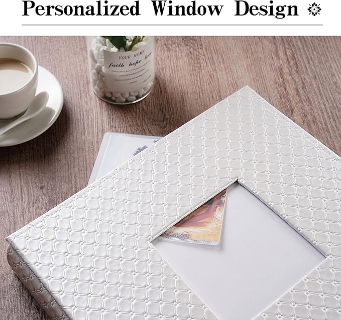 Mublalbum Small Photo Album 4x6 100 Photos Leather Cover Picture Book with Horizontal Pockets for Baby Wedding Anniversary and Family (White)