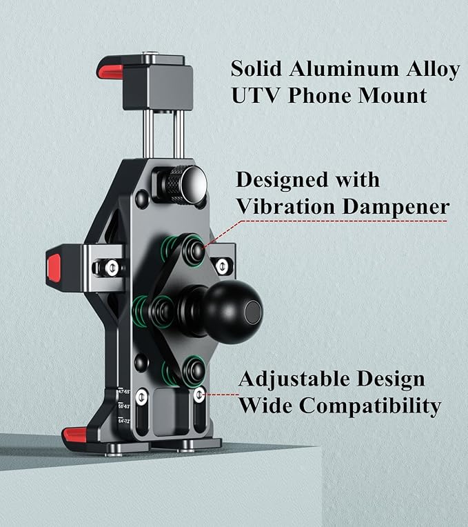 BRCOVAN Anti-Theft Aluminum Alloy UTV Phone Holder with Vibration Dampener & Secure Lock, Adjustable Roll Cage Cellphone Mount Fit 1.5''/1.65''/1.75''/1.85''/2'' Roll Bar, for 4.7''-7.2'' Smartphone