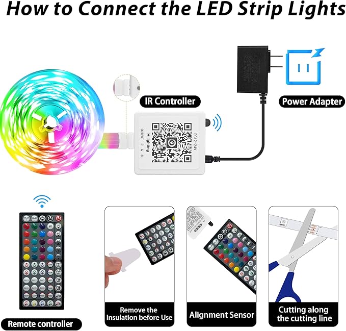 Led Lights for Bedroom 98FT, RGB Led Strip Lights Color Changing Indoor, Music Sync Led Light Strip with Remote & App Control, DIY Fancy Led Lights for Room Decor Ambient Lighting (1 Roll)