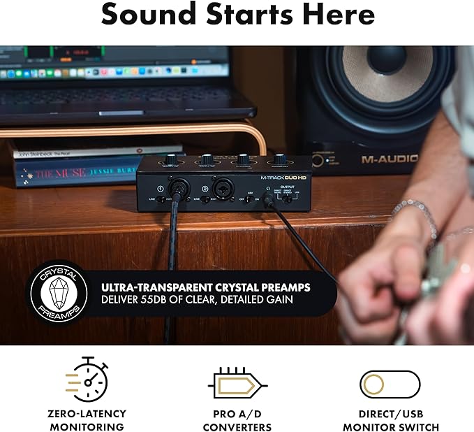 M-AUDIO M-Track Duo HD Audio Interface 24bit 192kHz for Recording, Streaming, Podcasting with USB-C, 2 XLR TRS Inputs, 2 TRS Outputs, Software Suite