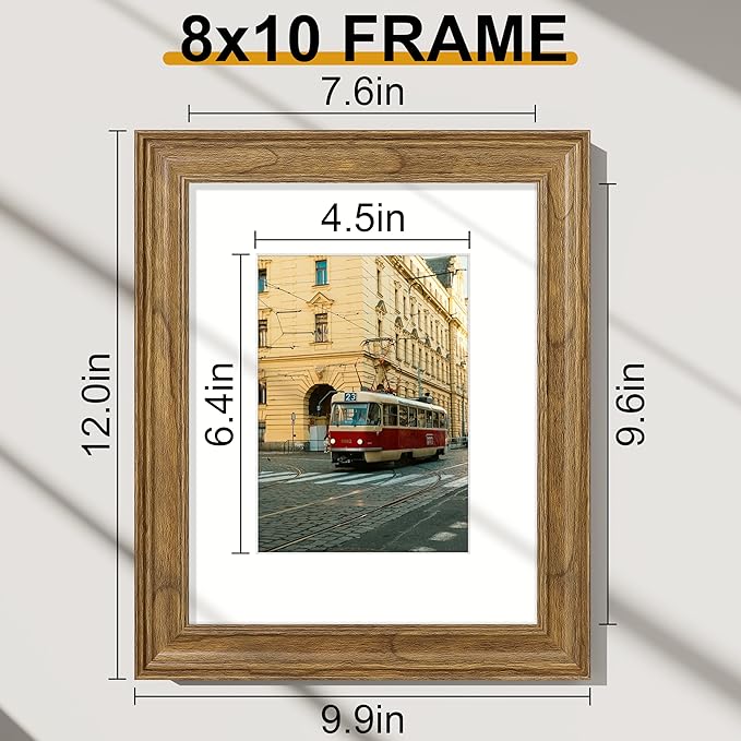 Vittanly 8x10 Picture Frames Set of 2, Ornate Vintage Photo Frame for Wall or Tabletop, Display 5x7 Pictures with Mat or 8x10 without Mat, Walnut