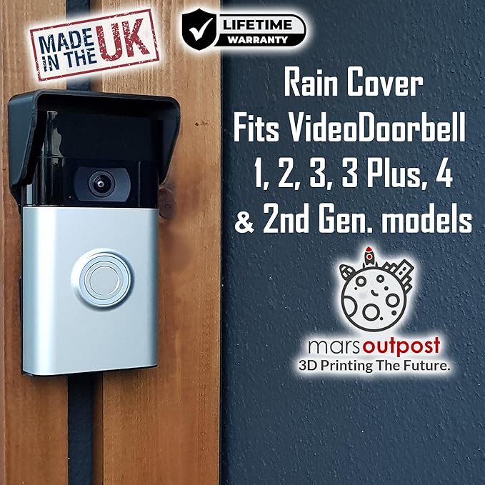 Video Doorbell No Drill Rain Cover Compatible with RingDoorbell Battery Doorbell & Older 1/2/3/4 2nd Gen & 3 Plus Rain Shield Anti-Glare Protection Weather Protector Height Adjustable
