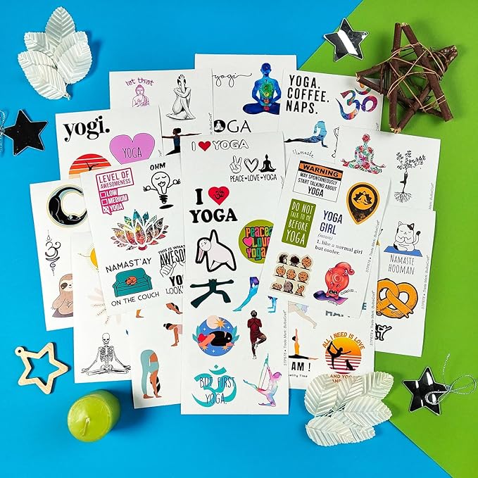 BulbaCraft 100Pcs Yoga Stickers and Decals for Laptop and Water Bottles - Yoga Gifts for Women, Gifts for Women & Men